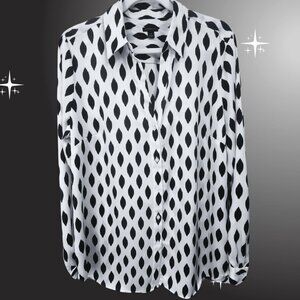 Ann Taylor Essential Shirt – Black & White Diamond Dot Print (XLT)